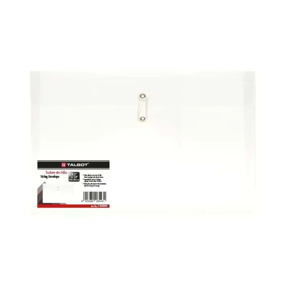 Sobre Plástico, con Hilo, Horizontal, Tam. Oficio/Legal, 8 1/2 x 14 pulg. Transp.