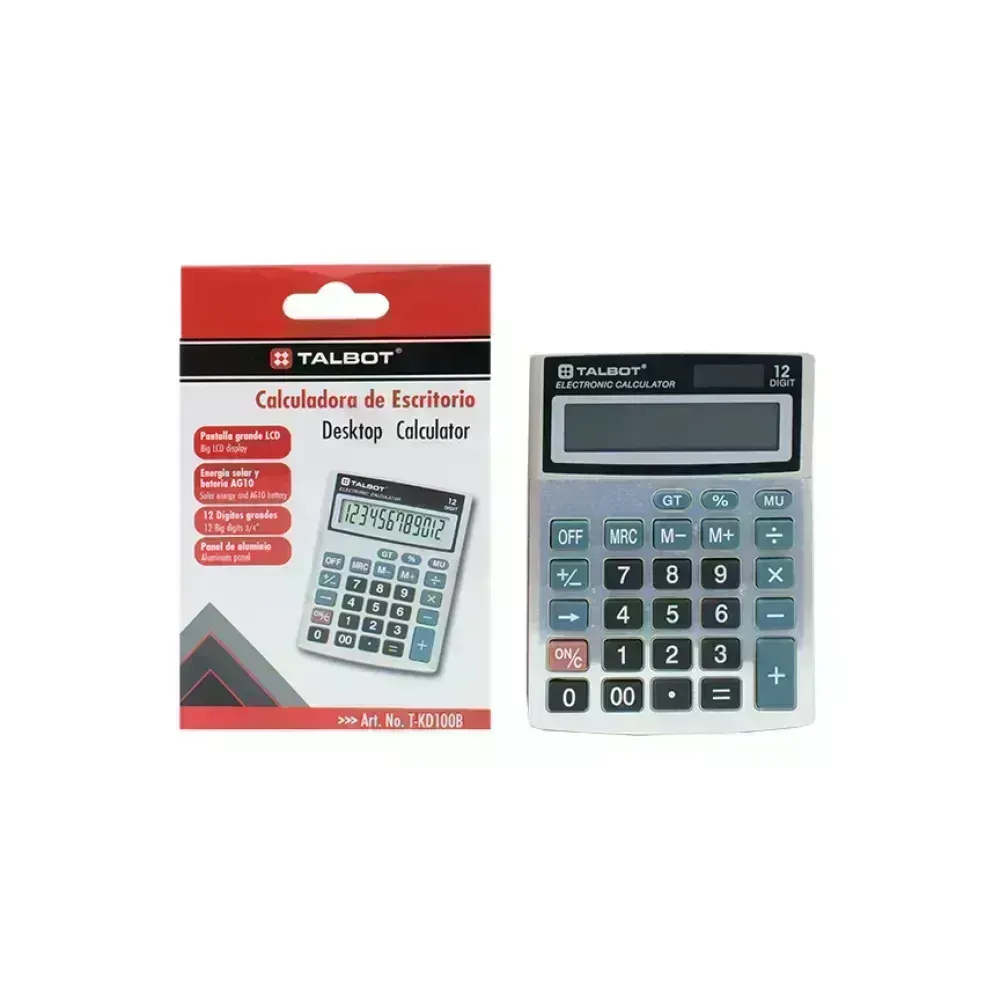 Calculadora, Escritorio, Med. 12 dígitos, solar y baterías, 1 Und.